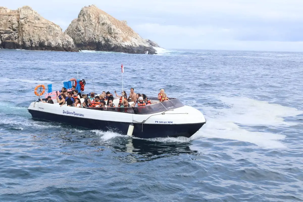 Tour boat heading to the Palomino Islands in Lima, Peru.