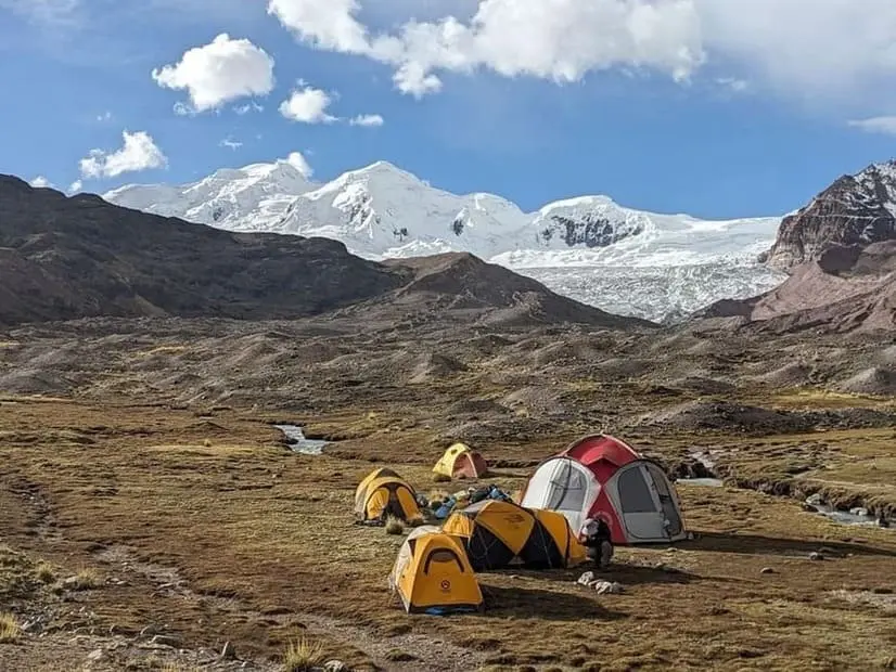 Camping near Ausangate Glacier during the Sibinacocha Lake Trek in Peru