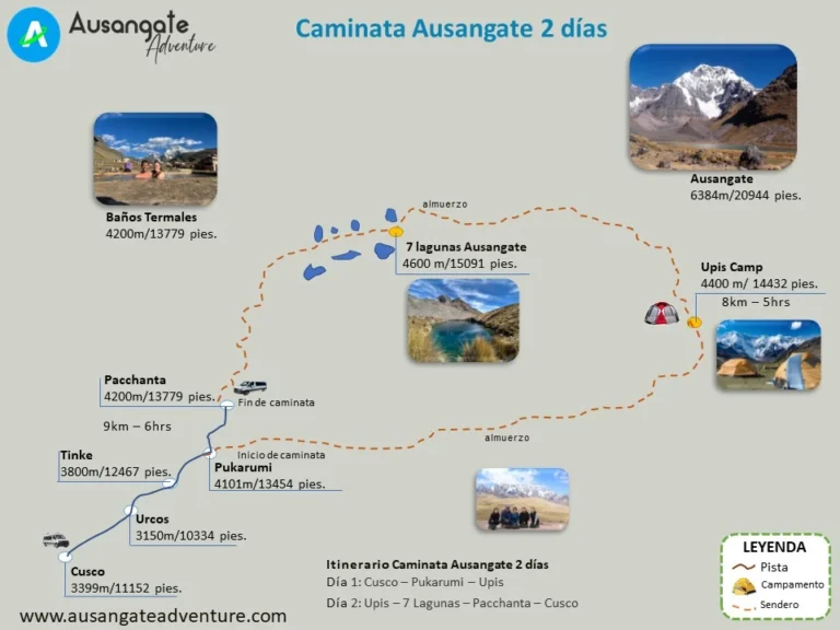Mapa de la Caminata Ausangate 2 días con la ruta del trekking.